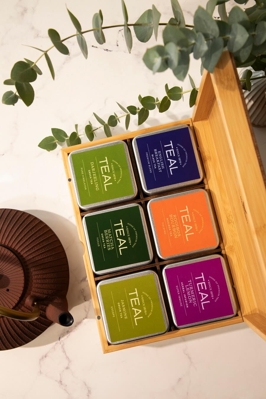 Tea box with 6 canister, bamboo
