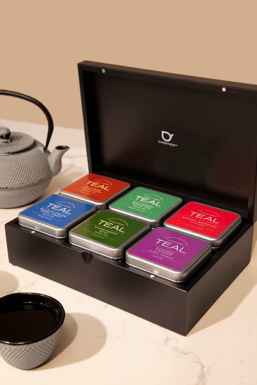 Tea box with 6 canisters, black